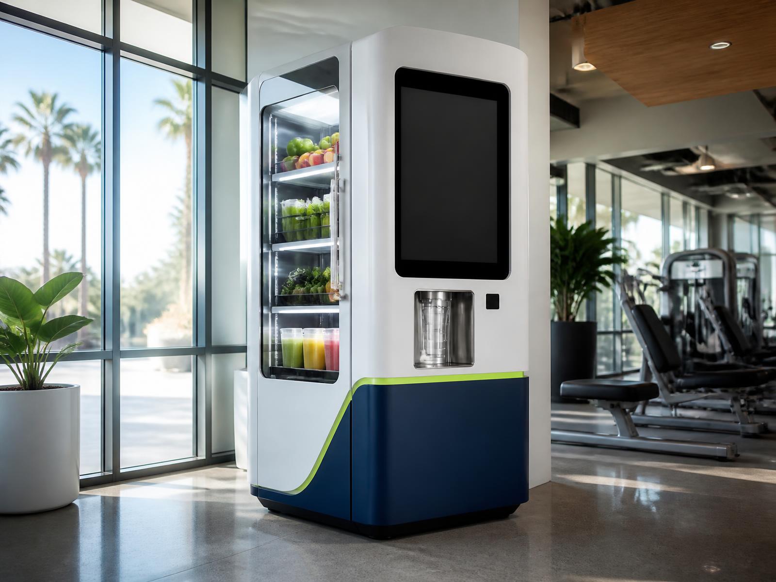 Vyva Blend self-serve smoothie kiosk in a Southern California gym lobby
